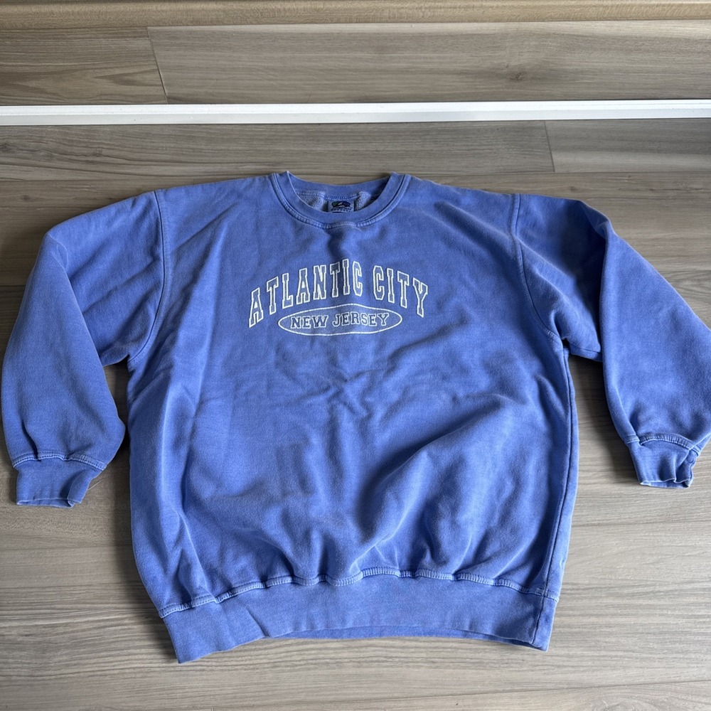 Atlantic City Vintage Crewneck‎ Sweatshirt Blue Sz L New Jersey Avalon Apparel